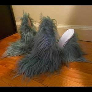 Maison Margiela green fur Mules